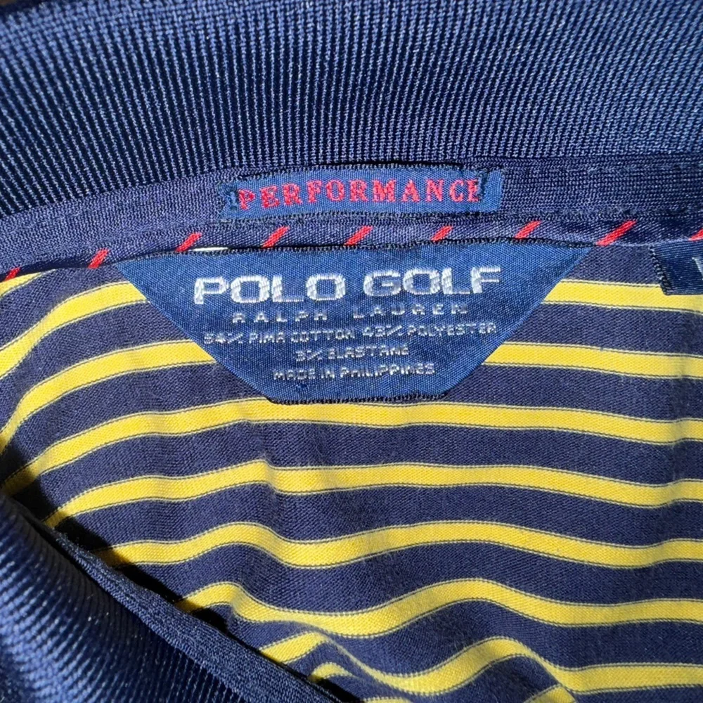 Polo Golf Ralph Lauren Performance Polo Yellow Navy Stripe Winged Logo Men’s L